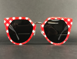 Alexander McQueen Sunglasses MQ0149SA 004 Red White Plaid Large Cat Eye Frames - $98.99