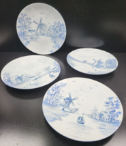 (4) Thomas Bavaria Blue White Windmill Plates Vintage Delft Style Dishes Germany - £46.46 GBP