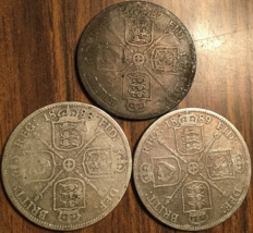 1887 1888 1889 Lot Of 3 Uk Gb Great Britain Silver Florin Two Shillings Coins - £45.75 GBP
