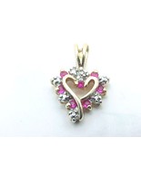 Vintage HEART PENDANT with 7 RUBIES in 10K Yellow GOLD VERMEIL on STERLING  - £41.47 GBP