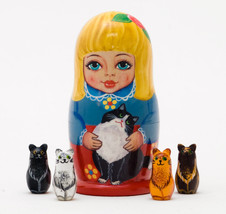 Summer Whiskers Surprise Nesting Doll - 3.5&quot; w/ 4 Cats Inside - £35.12 GBP