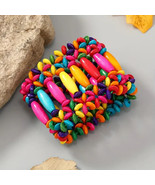 Wooden Women&#39;s Beaded Boho Style Bracelet Stretch Multi Handmade NEW - $16.69 CAD