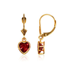14K Solid Y Gold Bezel Set Garnet 6mm Heart Leverback Dangle Earrings - £72.91 GBP