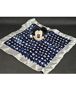 Disney Baby Mickey Mouse Lovey Navy Blue Silver Trim Satin Security Blanket - €14,21 EUR