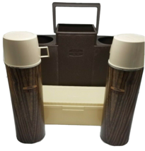 Vintage King Seeley Thermos 4 Pc Woodgrain Thermos &amp; Container Set w Caddy RARE - £28.53 GBP