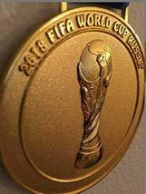 2018 World Cup Soccer &#39;Gold&#39; Medal with Silk Ribbon &amp; Display Stand/Pouc... - £27.34 GBP