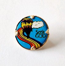 Vintage Seek God Pin Hong Kong NOS Rainbow Hot Air Balloon 1&quot; Religious ... - $9.99