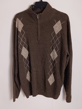 GEOFFREY BEENE Men&#39;s Heather Brown Argyle 1/4 Zip Extra Soft Sweater Size L - $329.77 MXN