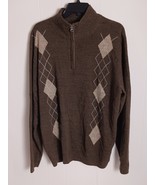 GEOFFREY BEENE Men&#39;s Heather Brown Argyle 1/4 Zip Extra Soft Sweater Size L - $329.77 MXN