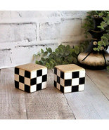 Courtly Salt Pepper Shakers Black and White Check Shakers Buffalo Check ... - $45.00