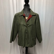 Alfred Dunner Jacket Womens 6 Petite Olive Green Rusty Red Stitched Soft... - $14.70
