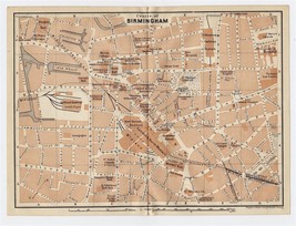 1906 Original Antique City Map Of Downtown Birmingham / England - £15.14 GBP