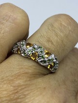 Vintage Deco Genuine Green Peridot And Real Citrine 925 Sterling Silver Ring - £76.20 GBP