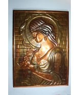 Vintage USSR Chasing Embossed Hammered Copper Wall Plaque Relief Woman w... - $46.39