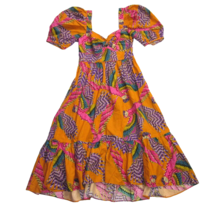 NWT FARM Rio Beaded Macaw Midi in Orange Puff Sleeve Cotton Poplin Dress S $230 - £116.96 GBP