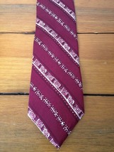 Vintage Lanvin Paris Lord &amp; Taylor Red Burgundy Abstract Ethnic Silk Tie 4&quot; Wide - £19.63 GBP