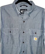 Carhartt Shirt Mens L Loose Fit Button Down Blue Chambray Short Sleeve W... - £8.52 GBP