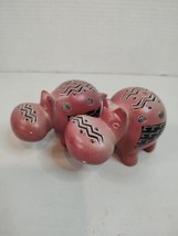 Pair Carved Pink Soap Stone Hippos Folk Art Figurines Geometric Designs  - £14.98 GBP