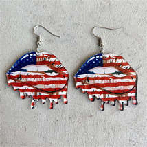 Red Acrylic &amp; Silver-Plated American Flag Lips Drop Earrings - £11.23 GBP