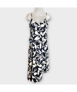 BANANA REPUBLIC navy &amp; cream tropical print asymmetric hem cocktail dres... - $39.00