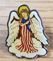 Lapel hat pin Vintage 90s Angel Wearing US Flag Gold Tone Enamel Lady Liberty - £4.75 GBP