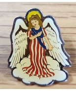 Lapel hat pin Vintage 90s Angel Wearing US Flag Gold Tone Enamel Lady Li... - $5.95