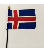 New Iceland Mini Desk Flag - Black Wood Stick Gold Top 4” X 6” - $6.81 CAD