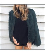 Long Shaggy Hair Dark Green Angora Sheep Faux Fur Medium Length Coat Jacket - £111.41 GBP