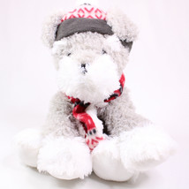 Hugfun Intl. Gray &amp; White Soft Plush Dog With Fleece Scarf &amp; Hat Stuffed Animal - £7.81 GBP