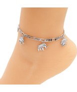 Silver Layered real Gold Filled Anklet bracelet With Elephants charms 10&quot; - $246.99 MXN