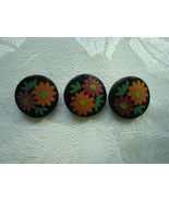 3 Vintage Black Glass Buttons ~ Flowers Design - $3.00
