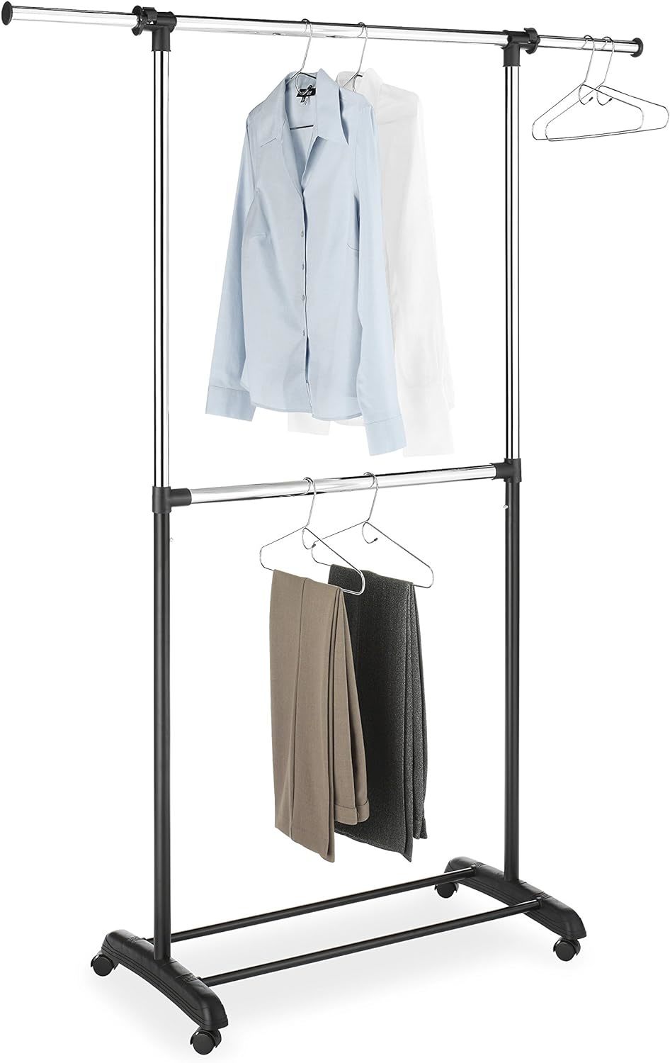 Whitmor Adjustable 2-Rod Garment Rack - Rolling Clothes, Black And Chrome - $44.99