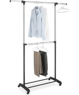 Whitmor Adjustable 2-Rod Garment Rack - Rolling Clothes, Black And Chrome - $46.96