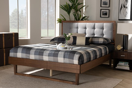 Leena Light Gray Fabric Ash Walnut Full Size Platform Bed - $9,593.47 MXN