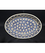 Vintage Polish Pottery Boleslawiec Oval Baker 10.75&quot; Blue White Floral S... - €70,27 EUR