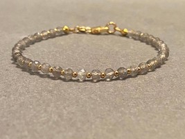 Dainty Labradorite Bead Bracelet with Gold, Labradorite Bracelet, Grey Gemstone  - £30.68 GBP