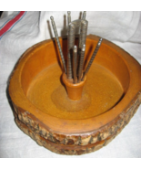 Wood Log Nut Bowl -Live Edge Bark w/ Metal Cracking Tools-1950's - $550.39 MXN