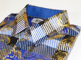 Mens Stacy Adams Fancy Foil Metallic Print Sports Shirt Stage Singer 4943 Blue image 4