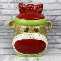 Real Home Sock Monkey Cooke Jar Canister Container Red Nose Bow - €19,68 EUR