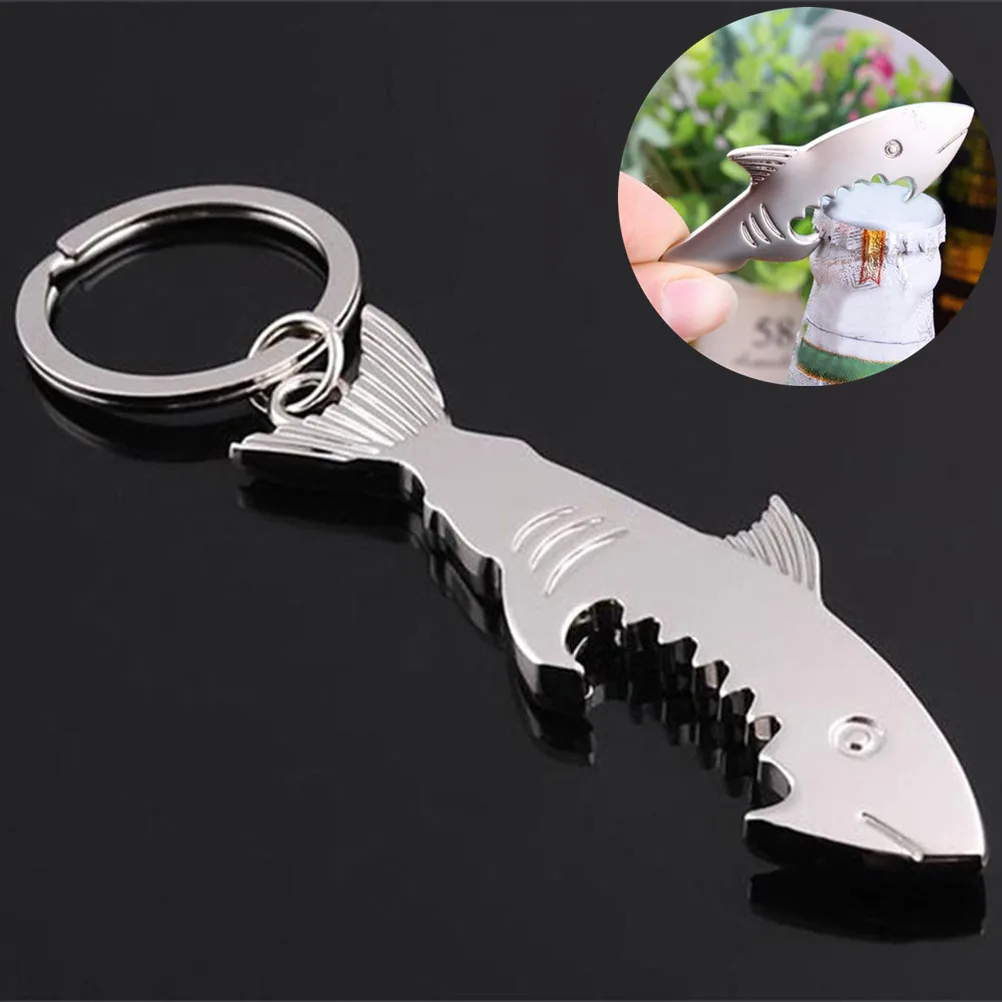 Shark Bottle Opener Keychain - Stylish Alloy Multifunction Fish Corkscrew Key - £10.60 GBP