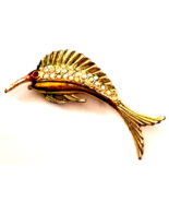 Vintage Gold Color and AB Rhinestones 2&quot; SWORDFISH Brooch - $15.99