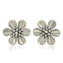 Shimmering Silver Gray Metallic and Crystal Bead Flower Clip-On Earrings - £16.50 GBP