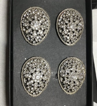 Tahari Easter Egg Rhinestone Silver Bling Jeweled Filigree Napkin Ring Set 4 - £24.65 GBP