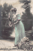 Beautiful woman-poisson d&#39;Avril-1er Avril~bucket full fish~1920s photo postcard - £8.17 GBP
