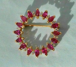 4.10Ct Marquise Cut Simulated Red Ruby Gold Plated 925 Silver Brooch - £105.06 GBP