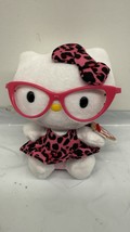2012 Hello Kitty Ty Sanrio Plush 7” Glasses  Pink Leopard Print Dress An... - $13.80 CAD