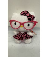 2012 Hello Kitty Ty Sanrio Plush 7” Glasses  Pink Leopard Print Dress An... - $13.82 CAD
