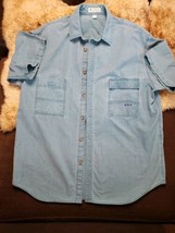Vintage Columbia Sportswear Teal Short Sleeve Heavy 100% Cotton Shirt Fishing  - £20.62 GBP