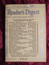 Reader&#39;s Digest June 1941 Dorothy Canfield John Erskine Albert Terhune  - £6.32 GBP