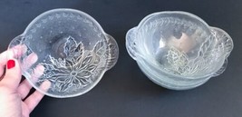 Set Of Four Frosted Poinsettia Glass Bowls With Handles For Ice Cream De... - £7.89 GBP